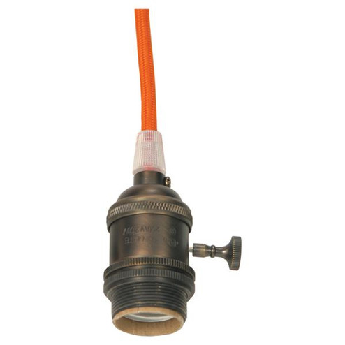 Medium base lampholder; 4pc. Solid brass; prewired; On/Off; Uno ring; 10ft. 18/2 SVT Orange Cord; (27|80/2345)