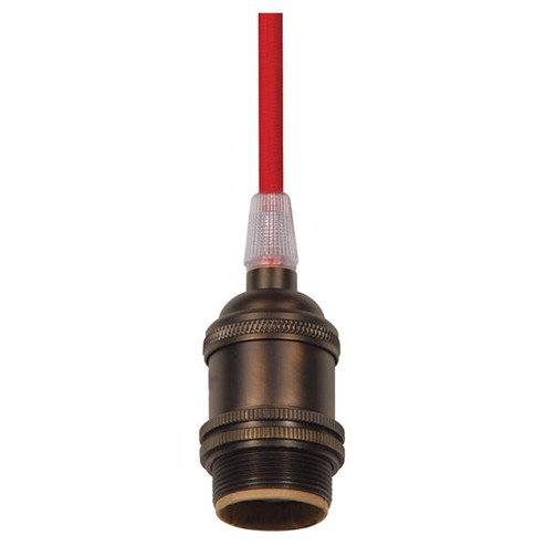 Medium base lampholder; 4pc. Solid brass; prewired; Uno ring; 10ft. 18/2 SVT Red Cord; Dark antique (27|80/2378)