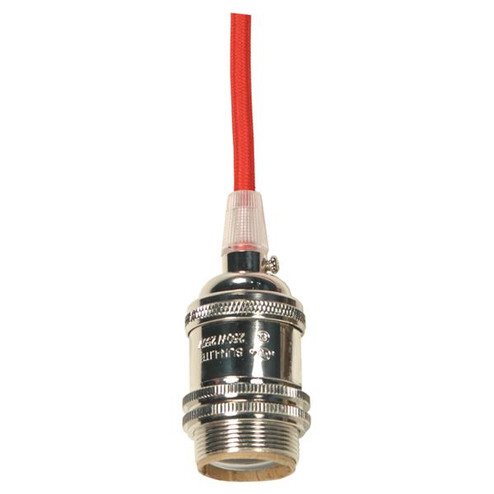 Medium base lampholder; 4pc. Solid brass; prewired; Uno ring; 10ft. 18/2 SVT Red Cord; Polished (27|80/2379)