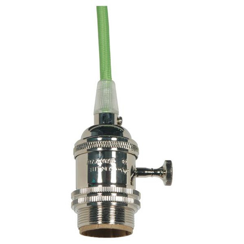 Medium base lampholder; 4pc. Solid brass; prewired; On/Off; Uno ring; 10ft. 18/2 SVT Light Green (27|80/2431)
