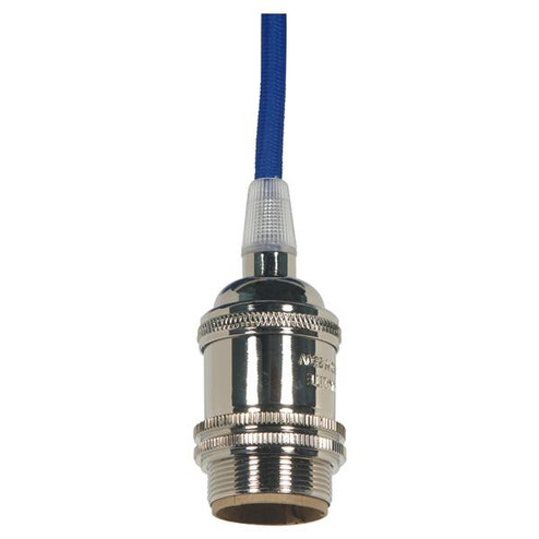 Medium base lampholder; 4pc. Solid brass; prewired; Uno ring; 10ft. 18/2 SVT Blue Cord; Polished (27|80/2454)