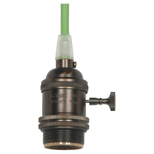 Medium base lampholder; 4pc. Solid brass; prewired; On/Off; Uno ring; 10ft. 18/2 SVT Light Green (27|80/2433)