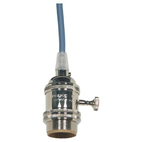 Medium base lampholder; 4pc. Solid brass; prewired; On/Off; Uno ring; 10ft. 18/2 SVT Light Blue (27|80/2429)