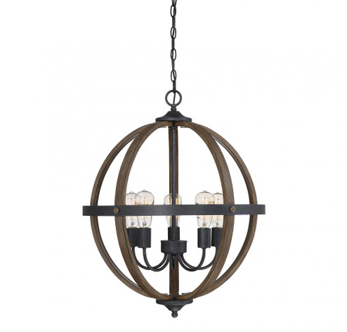 5-Light Pendant in Wood with Black (8483|M70041WB)
