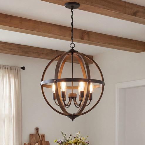 6-Light Pendant in Wood with Black (8483|M70034WB)