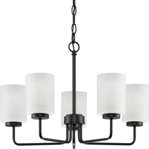 Merry Collection Five-Light Matte Black and Etched Glass Transitional Style Chandelier Light (149|P400275-031)