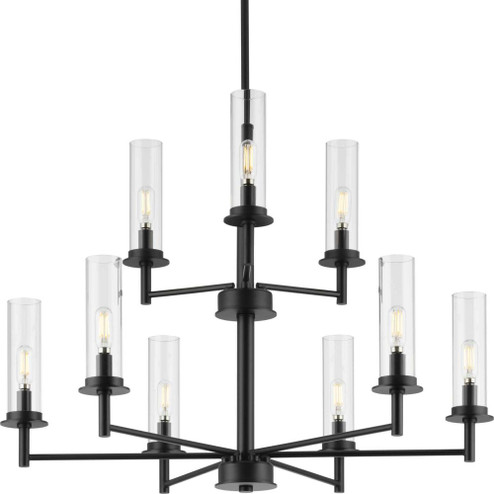 Kellwyn Collection Nine-Light Matte Black and Clear Glass Transitional Style Chandelier Light (149|P400252-031)