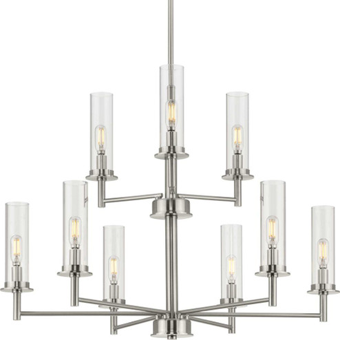 Kellwyn Collection Nine-Light Brushed Nickel and Clear Glass Transitional Style Chandelier Light (149|P400252-009)