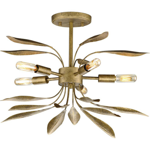 Mariposa Collection Five-Light Antique Gold Convertible Semi-Flush Ceiling or Hanging Pendant Light (149|P350210-168)