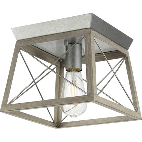 Briarwood Collection One-Light Galvanized and Bleached Oak Farmhouse Style Flush Mount Ceiling Light (149|P350022-141)