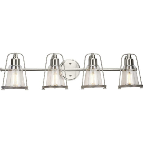 Conway Collection Four-Light Brushed Nickel and Clear Seeded Farmhouse Style Bath Vanity Wall Light (149|P300298-009)