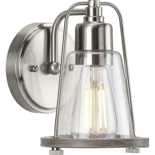 Conway Collection One-Light Brushed Nickel and Clear Seeded Farmhouse Style Bath Vanity Wall Light (149|P300295-009)