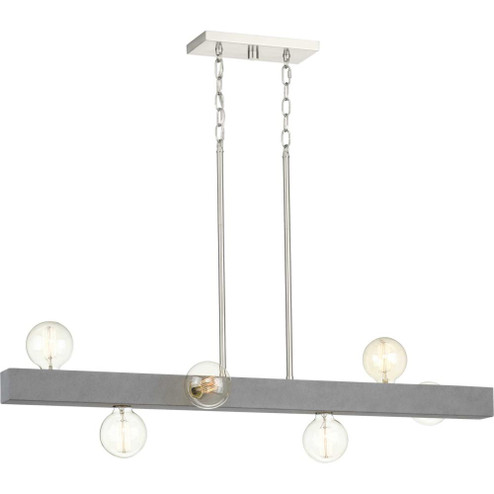 Mill Beam Collection Six-Light Brushed Nickel/Faux Concrete Industrial Style Linear Island Chandelie (149|P400269-009)