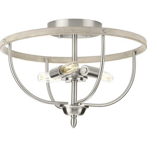 Vinings Collection Three-Light Brushed Nickel and Grey Washed Oak Flush Mount Ceiling Light (149|P350211-009)