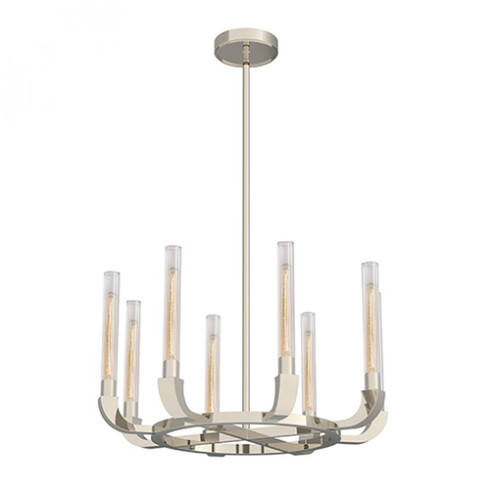 FLUTE 8 LIGHT CHANDELIER POLISHED NICKEL CLEAR RIBBED GLASS (7713|CH316708PNCR)