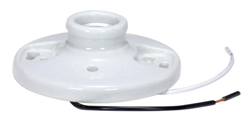 Keyless Glazed Porcelain Ceiling Receptacle; 7'' AWM B/W Leads 105C; Screw Terminals; 4-3/8'' (27|90/2638)