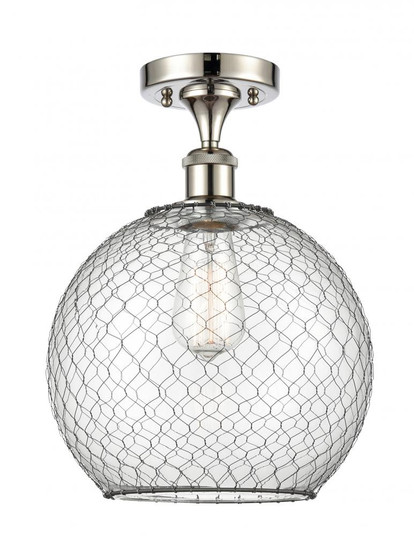 Farmhouse Chicken Wire - 1 Light - 10 inch - Polished Nickel - Semi-Flush Mount (3442|516-1C-PN-G122-10CBK-LED)