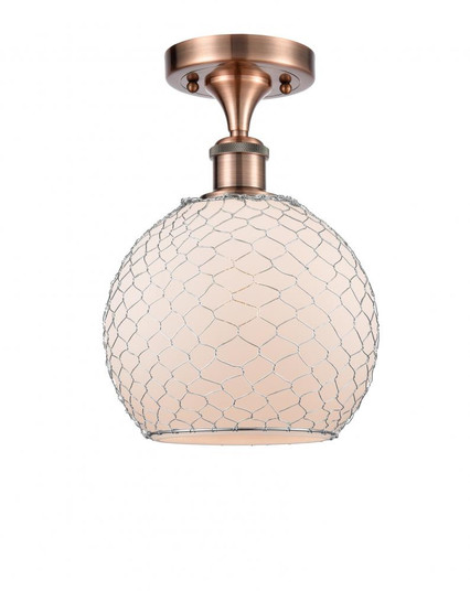 Farmhouse Chicken Wire - 1 Light - 8 inch - Antique Copper - Semi-Flush Mount (3442|516-1C-AC-G121-8CSN)