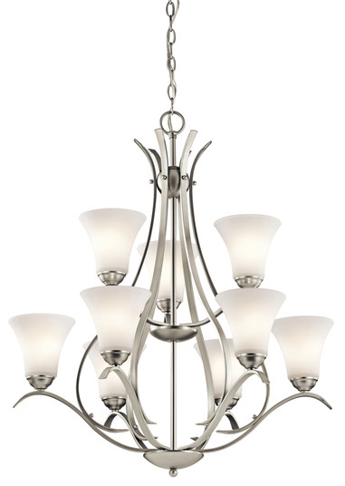 Keiran 33.25'' 9 Light Chandelier with Satin Etched White Glass in Brushed Nickel (10687|43506NI)