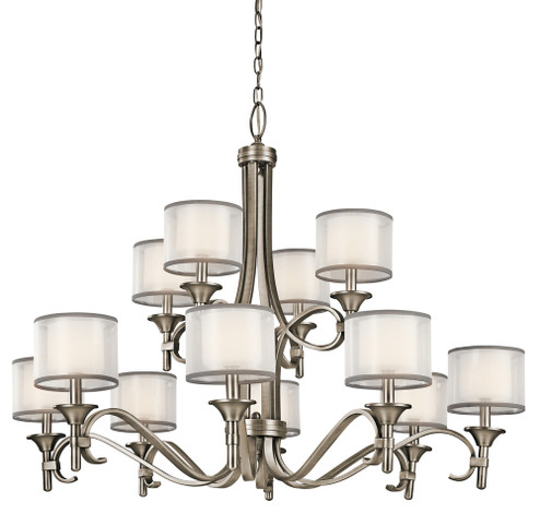 Lacey 32'' 12 Light 3 Tier Chandelier with Satin Etched Cased Opal Inner Diffusers and White Tran (10687|42383AP)