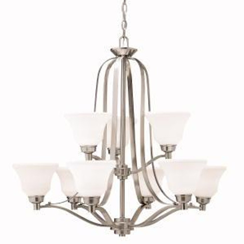 Langford 30.5'' 9 Light 2 Tier Chandelier with Satin Etched White Glass in Brushed Nickel (10687|1784NI)