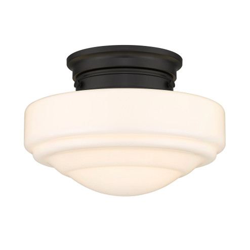 Golden Lighting Ingalls 1-light 12in Semi-Flush Mount in Matte Black and Vintage Milk Glass (36|0508-SF BLK-VMG)