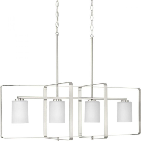 League Collection Four-Light Brushed Nickel and Etched Glass Modern Farmhouse Chandelier Light (149|P400287-009)