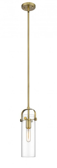 Pilaster - 1 Light - 12 inch Long Glass - Brushed Brass - Stem hung - Mini Pendant (3442|423-1S-BB-4CL)