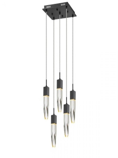 Aspen  5 Light Multi  Pendant in Black with Clear Crystal (4450|HF1900-5-AP-BK-C)