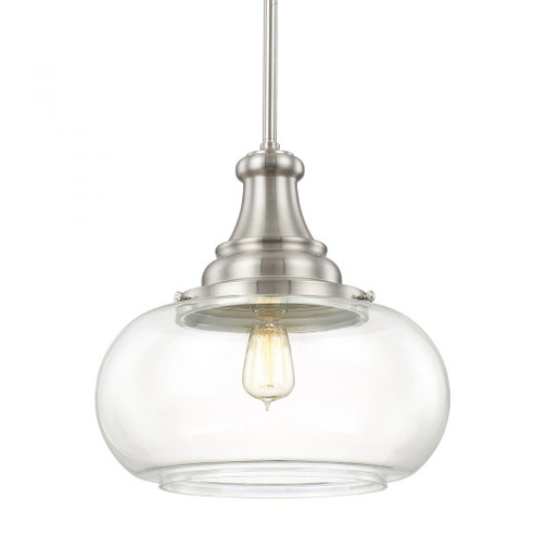 1-Light Pendant in Brushed Nickel with Clear Glass Shade (8583|9B273A)