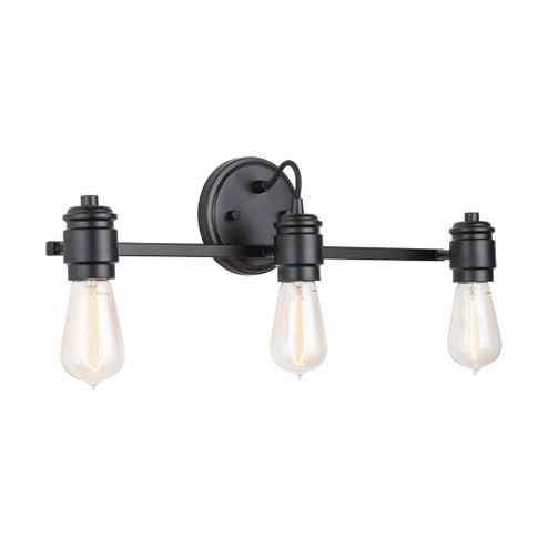 3-Light Industrial Bulb Only Vanity in Matte Black (8583|9D343A)