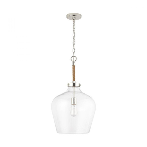 1-Light Clear Seeded Glass Tapered Urn Pendant with Natural Jute Rope Accent in Nickel (8583|9F371A)