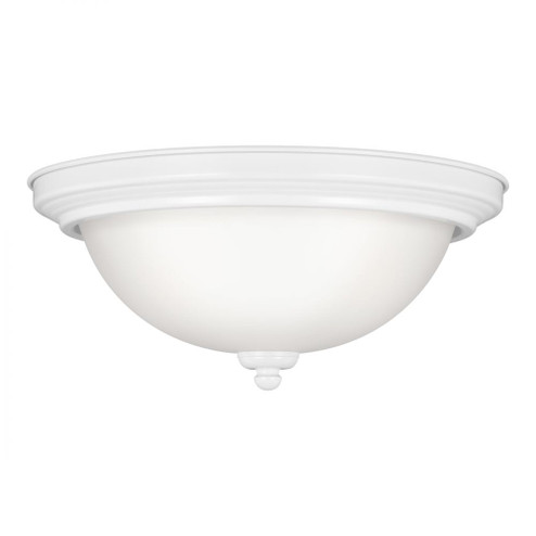 Geary transitional 2-light LED indoor dimmable ceiling flush mount fixture in white finish with sati (38|77064EN3-15)