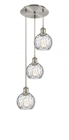 Athens Water Glass - 3 Light - 13 inch - Brushed Satin Nickel - Cord hung - Multi Pendant (3442|113B-3P-SN-G1215-6)