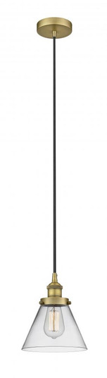 Cone - 1 Light - 8 inch - Brushed Brass - Cord hung - Mini Pendant (3442|616-1PH-BB-G42-LED)