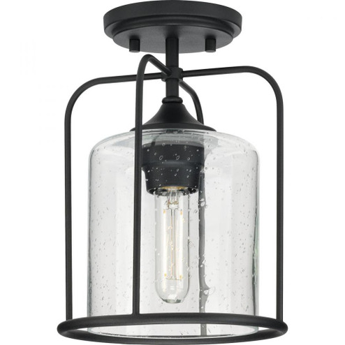 Watch Hill Collection  One-Light Textured Black Clear Seeded Glass Farmhouse Semi-Flush Light (149|P550110-031)