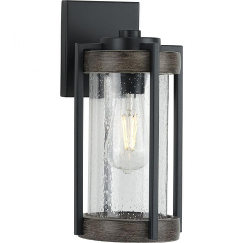 Whitmire Collection  One-Light Matte Black with Aged Oak Accents Clear Seeded Glass Farmhouse Outdoo (149|P560281-31M)