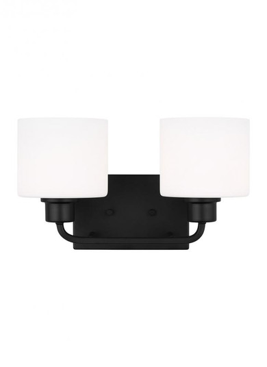 Canfield indoor dimmable LED 2-light wall bath sconce in a midnight black finish and etched white gl (38|4428802EN3-112)