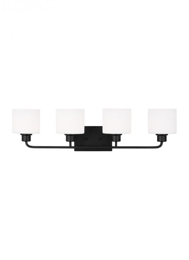 Canfield indoor dimmable 4-light wall bath sconce in a midnight black finish and etched white glass (38|4428804-112)