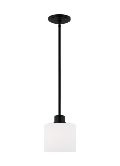 Canfield indoor dimmable 1-light mini pendant in a midnight black finish with white etched glass dif (38|6128801-112)