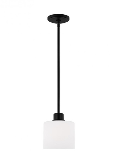 Canfield indoor dimmable LED 1-light mini pendant in a midnight black finish with white etched glass (38|6128801EN3-112)