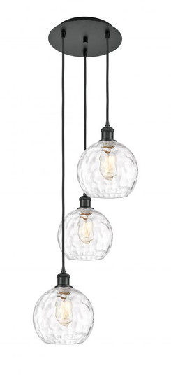 Athens Water Glass - 3 Light - 15 inch - Matte Black - Cord hung - Multi Pendant (3442|113B-3P-BK-G1215-8)
