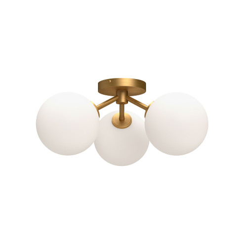 Cassia 17-in Aged Gold/Opal Matte Glass 3 Lights Semi Flush Mount (7713|SF549315AGOP)
