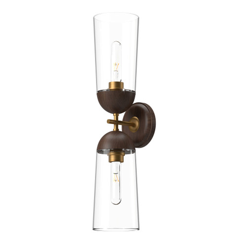 Emil 5-in Aged Gold/Walnut 2 Lights Damp-Rated Wall/Vanity Light (7713|WV542226AGWT)