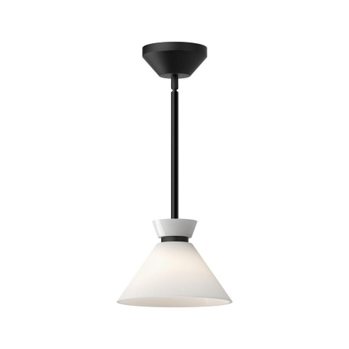 Halston 8-in Glossy Opal Glass/Matte Black 1 Light Socket Pendant (7713|PD470108MBGO)