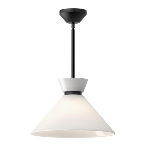 Halston 14-in Glossy Opal Glass/Matte Black 1 Light Socket Pendant (7713|PD470514MBGO)
