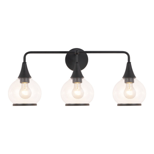 Hazel 26-in Clear Glass/Matte Black 3 Lights Damp-Rated Vanity Light (7713|VL524326MBCL)