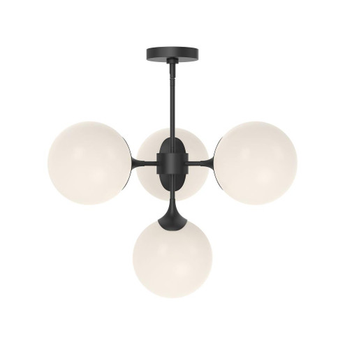 Nouveau 26-in Matte Black/Opal Matte Glass 4 Lights Chandelier (7713|CH505426MBOP)