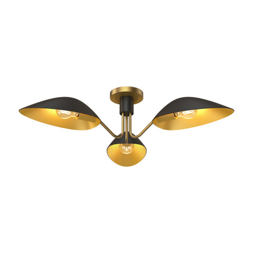Oscar 32-in Aged Gold/Matte Black 3 Lights Semi Flush Mount (7713|SF550332MBAG)