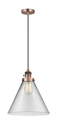 Cone - 1 Light - 12 inch - Antique Copper - Cord hung - Mini Pendant (3442|201CSW-AC-G42-L-LED)
